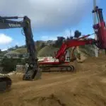 Hillside construction in the Hollywood Hills including caisson drilling