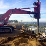 Hillside construction in the Hollywood Hills including caisson drilling